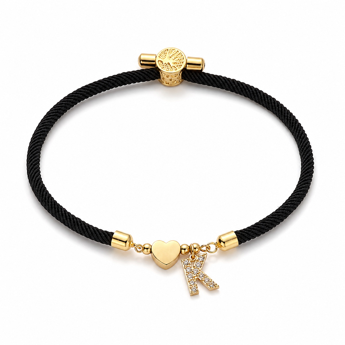 Bracelet Initial Orevias, Lettre avec Cœur sur Cordon Réglable