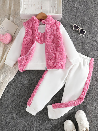 Ensemble gilet cœur fille