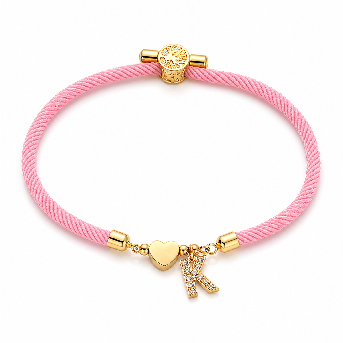 Bracelet Initial Orevias, Lettre avec Cœur sur Cordon Réglable