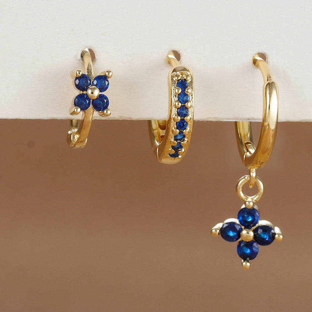 Set 3 Orecchini Fiore Aurévia — Cristalli Pendenti