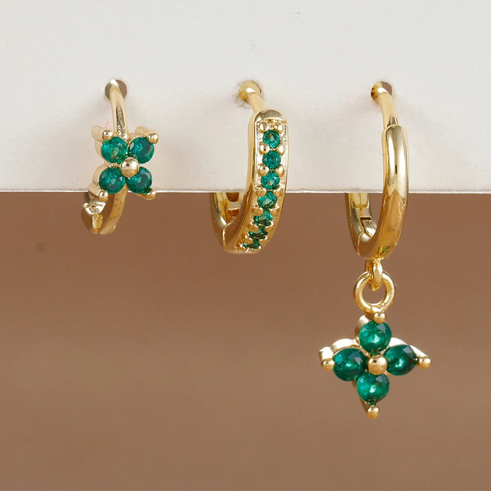 Set 3 Orecchini Fiore Aurévia — Cristalli Pendenti