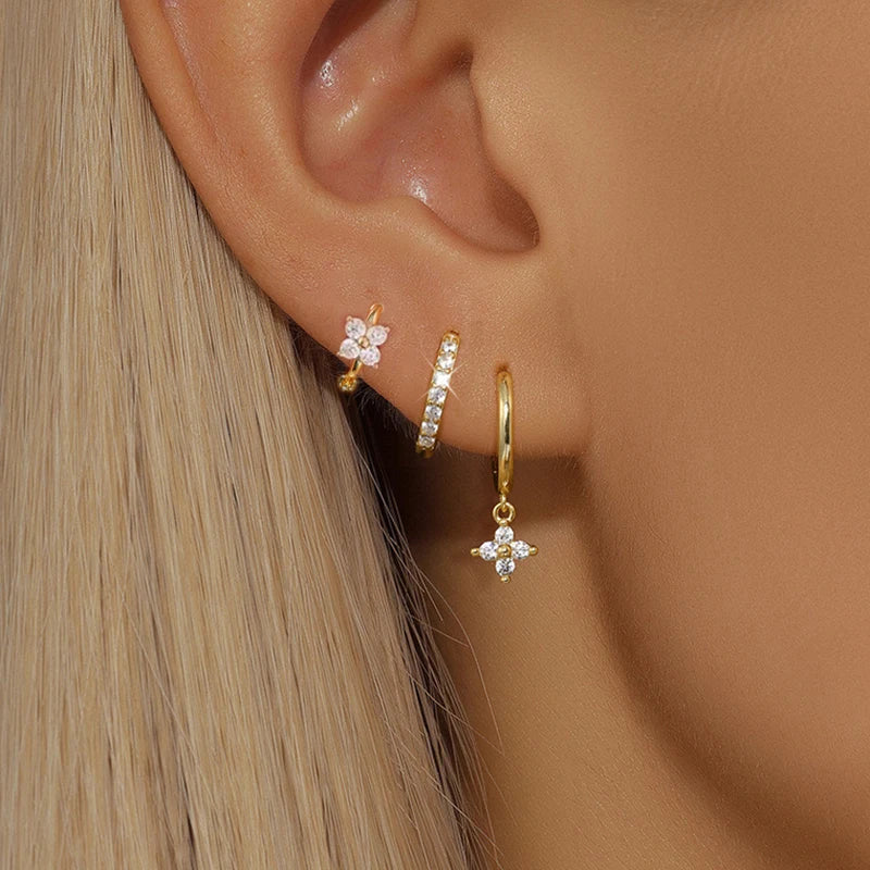 Set 3 Orecchini Fiore Aurévia — Cristalli Pendenti