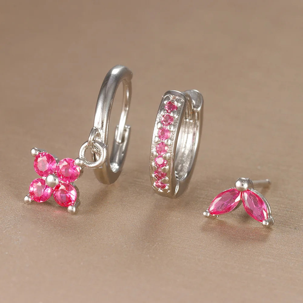 Set 3 Orecchini Fiore Aurévia — Cristalli Pendenti