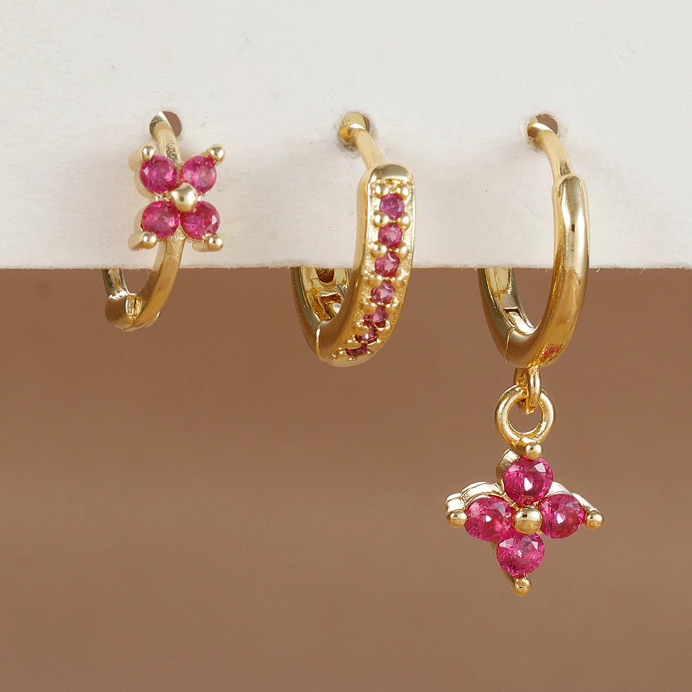 Set 3 Orecchini Fiore Aurévia — Cristalli Pendenti