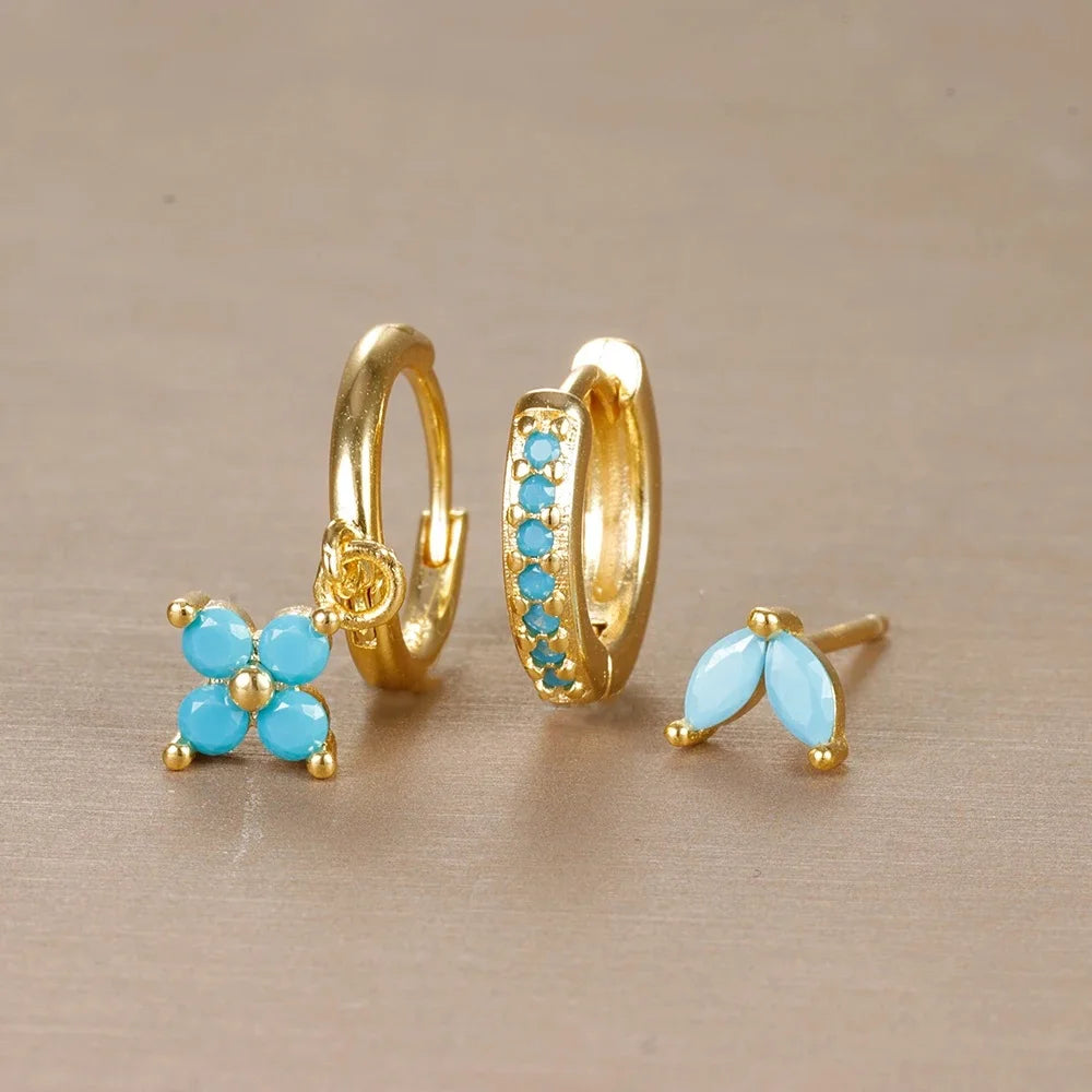 Set 3 Orecchini Fiore Aurévia — Cristalli Pendenti