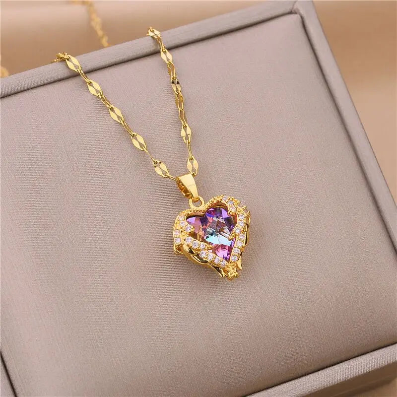 Collana Cuore Oceano Aurévia — Pendente Cristallo Brillante