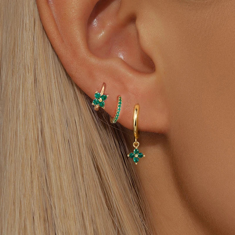 Set 3 Orecchini Fiore Aurévia — Cristalli Pendenti