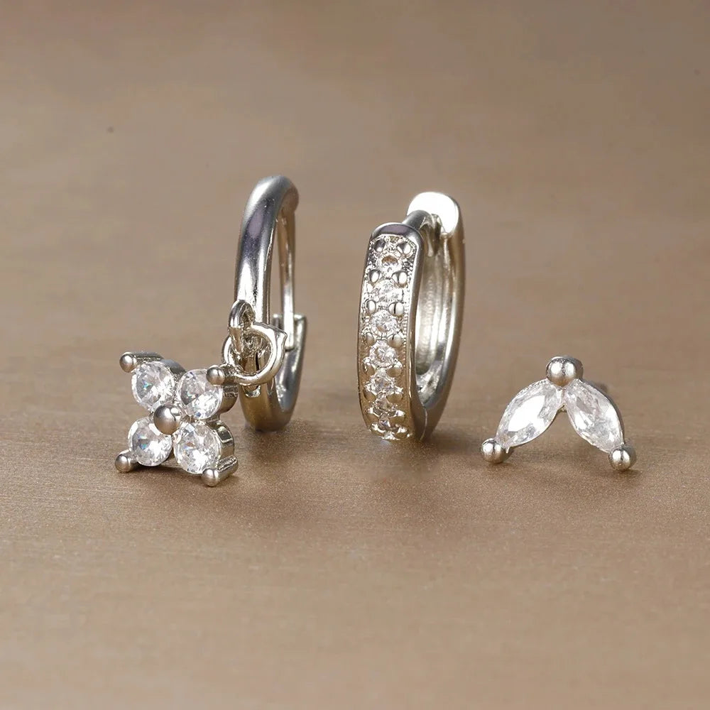 Set 3 Orecchini Fiore Aurévia — Cristalli Pendenti