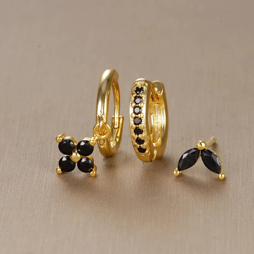 Set 3 Orecchini Fiore Aurévia — Cristalli Pendenti