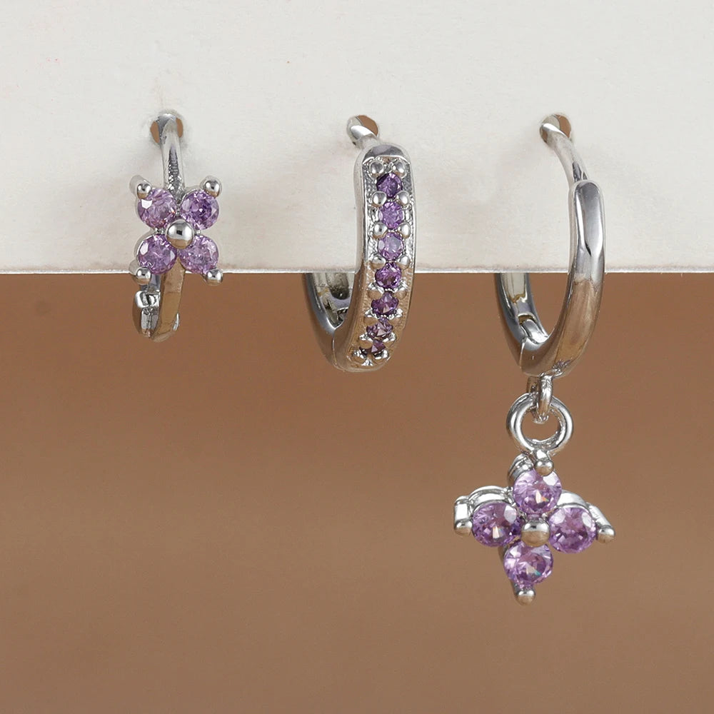 Set 3 Orecchini Fiore Aurévia — Cristalli Pendenti