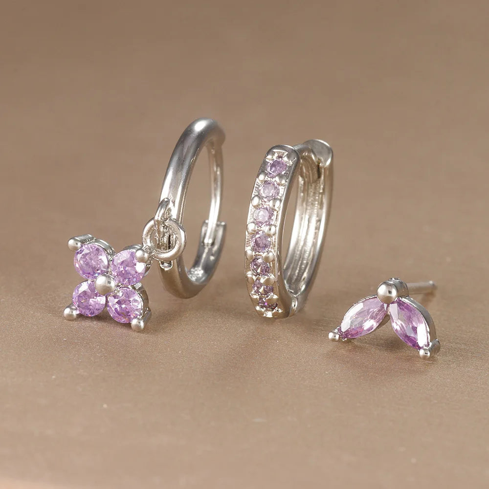 Set 3 Orecchini Fiore Aurévia — Cristalli Pendenti
