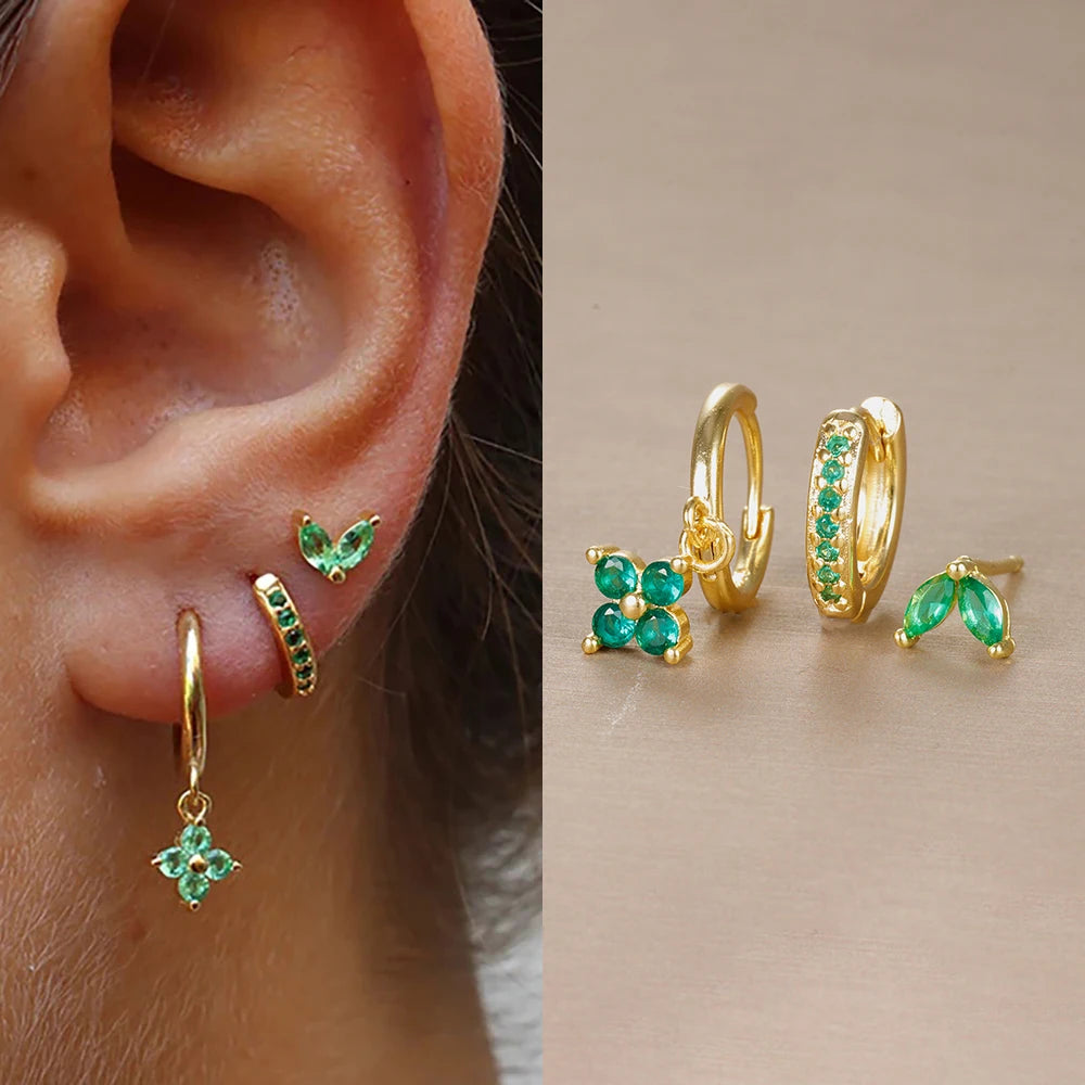 Set 3 Orecchini Fiore Aurévia — Cristalli Pendenti