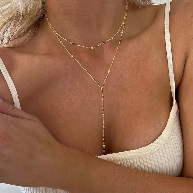 Collana Lariat Aurévia — Pendente a Y in Acciaio Dorato