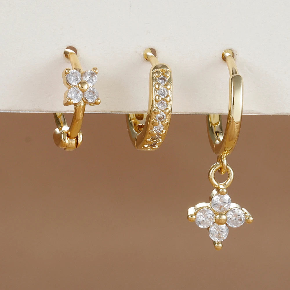 Set 3 Orecchini Fiore Aurévia — Cristalli Pendenti