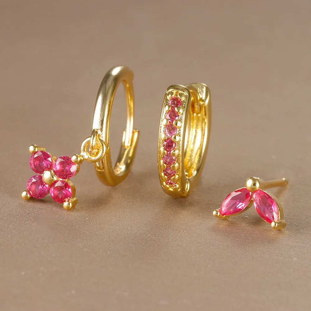 Set 3 Orecchini Fiore Aurévia — Cristalli Pendenti