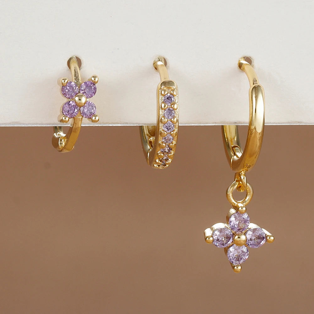 Set 3 Orecchini Fiore Aurévia — Cristalli Pendenti