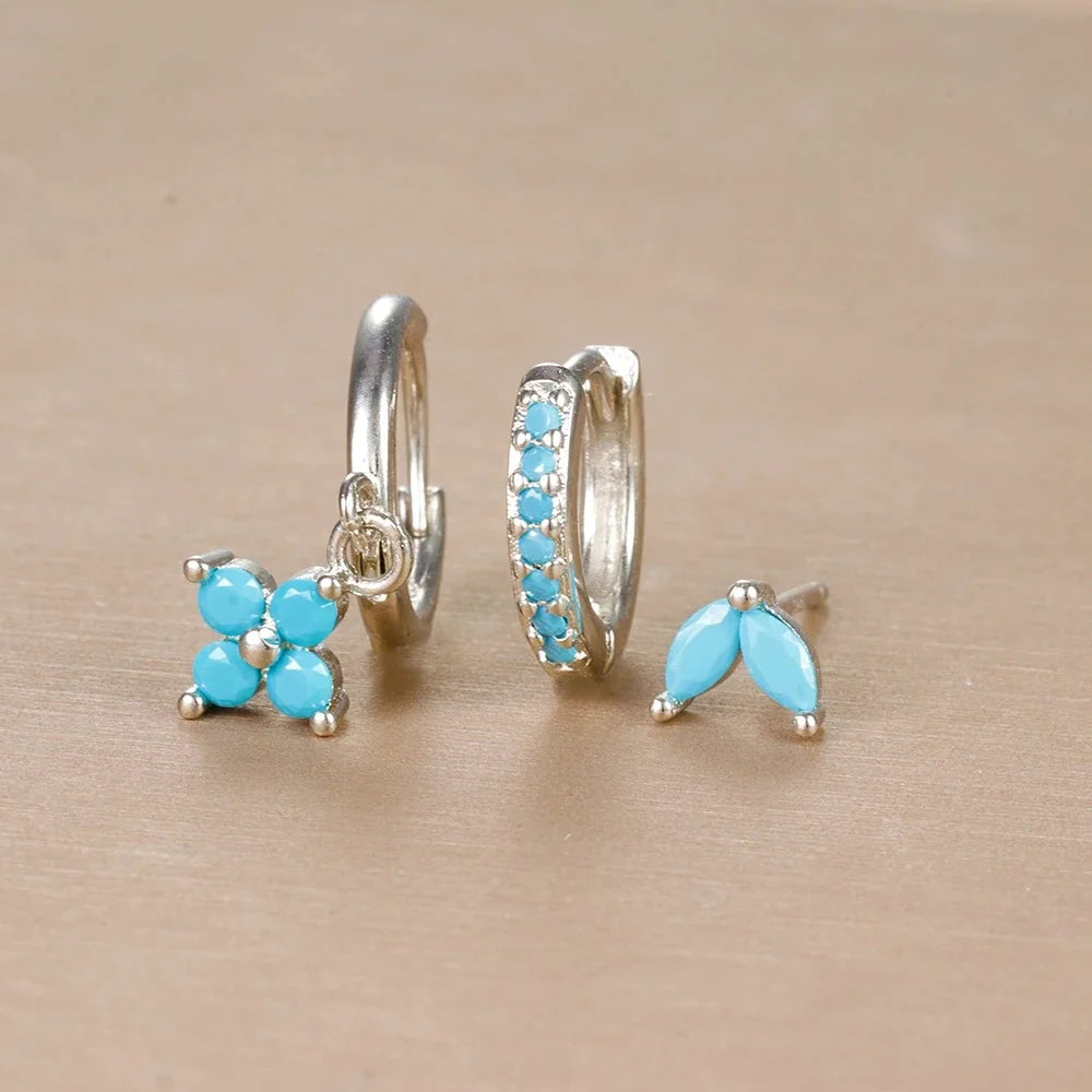 Set 3 Orecchini Fiore Aurévia — Cristalli Pendenti