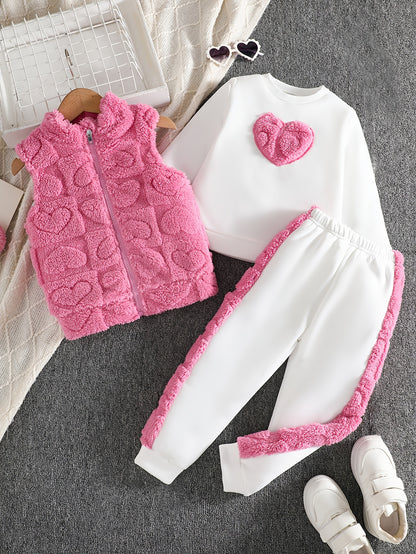 Ensemble gilet cœur fille