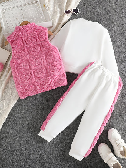 Ensemble gilet cœur fille